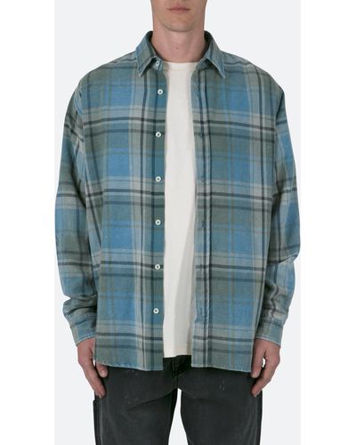 MNML Washed Plaid Button-up Shirt - Blue