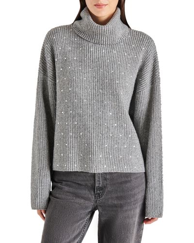 Steve Madden Astro Embellished Turtleneck Sweater - Gray