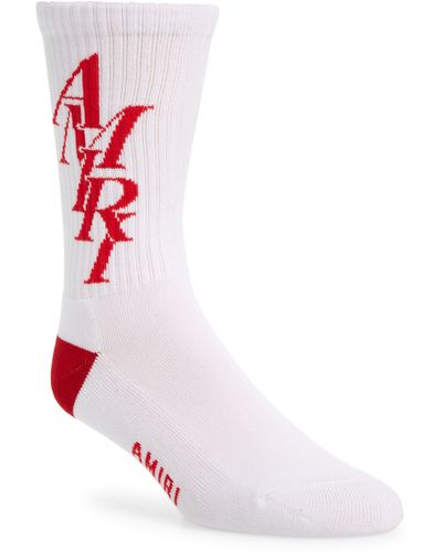 Amiri Stack Logo Cotton Blend Crew Socks - Red
