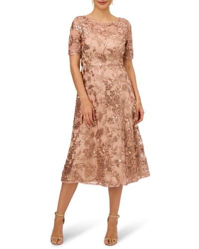 Adrianna Papell Sequin Embroidery Dress - Natural