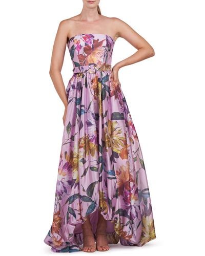 Kay Unger Evangeline Floral Strapless High-low Gown - Purple