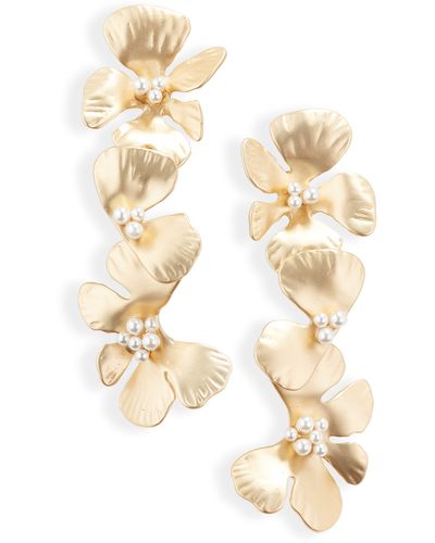 Nordstrom Imitation Pearl Flower Drop Earrings - Metallic
