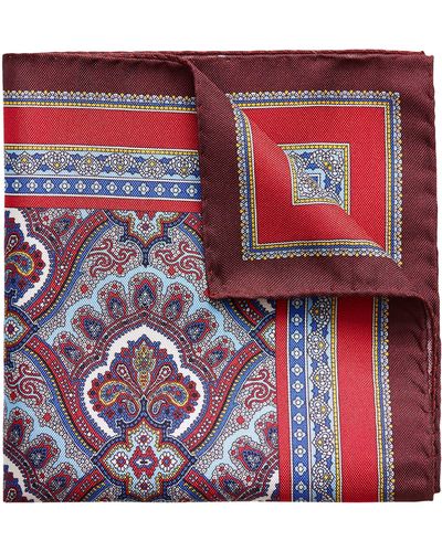 Eton Paisley Silk Pocket Square - Red