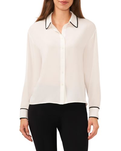 Halogen® Halogen(r) Split Back Contrast Piping Button-up Top - White