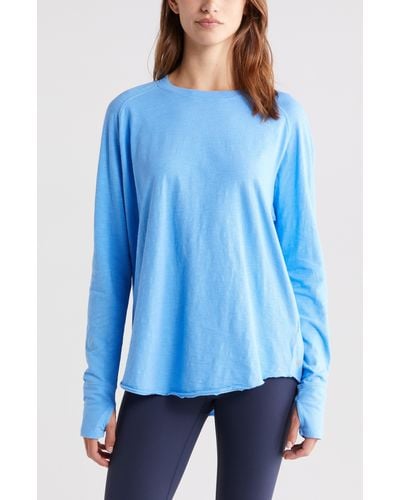 Zella Relaxed Long Sleeve Slub Jersey T-shirt - Blue