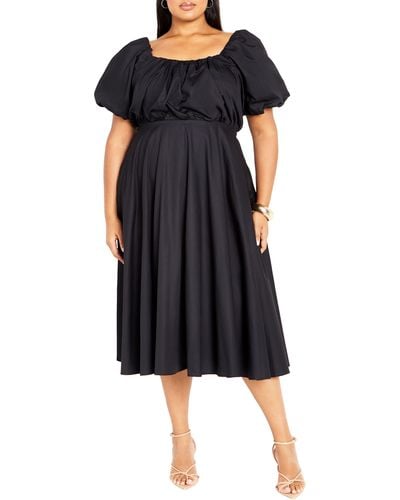 City Chic Rosabella Puff Sleeve Midi Dress - Black