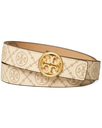 Tory Burch T-monogram Embossed Leather Belt - Natural