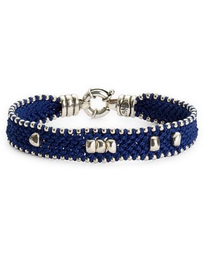 Gas Bijoux Colin Silver Bead Woven Bracelet - Blue