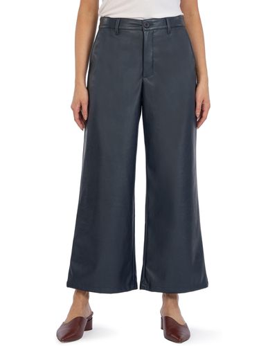 Kut From The Kloth Aubrielle High Waist Ankle Wide Leg Faux Leather Pants - Blue