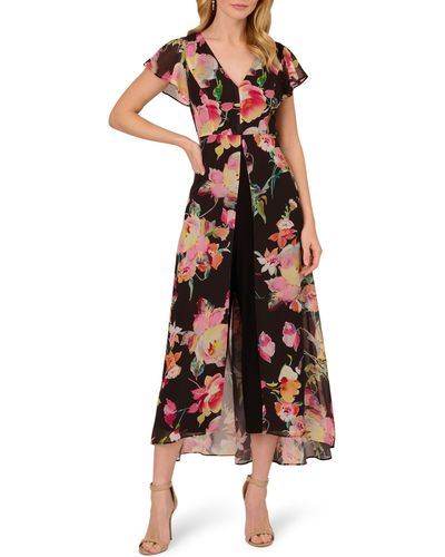 Adrianna Papell Floral Overlay Maxi Jumpsuit - Multicolor