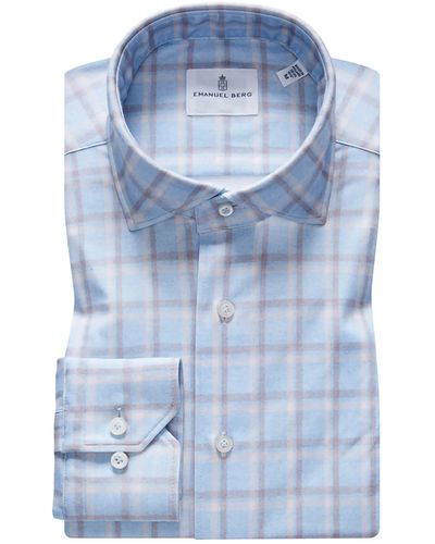 Emanuel Berg 4flex Slim Fit Check Knit Button-up Shirt - Blue