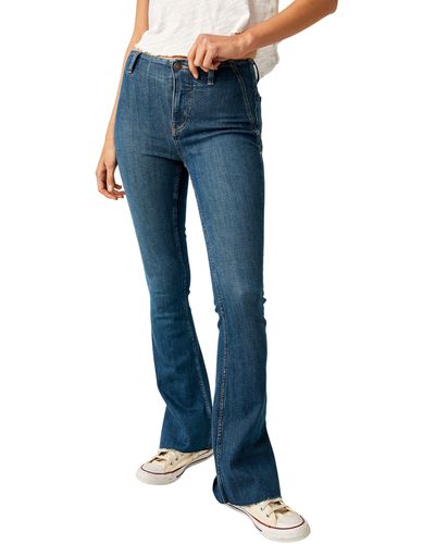 Free People Level Up Side Slit Bootcut Jeans - Blue