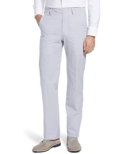 Berle Flat Front Seersucker Pants - Gray