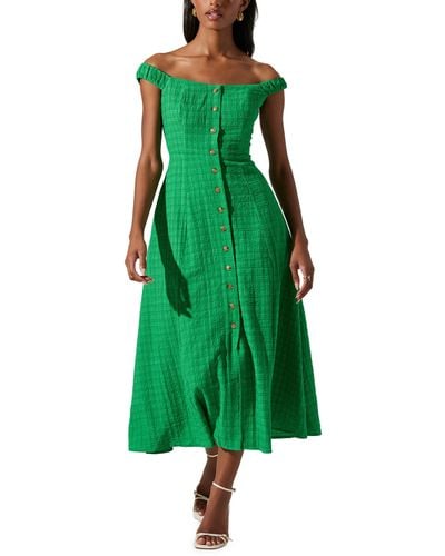 Astr Harlyn Off The Shoulder Textured Midi Dress - Green