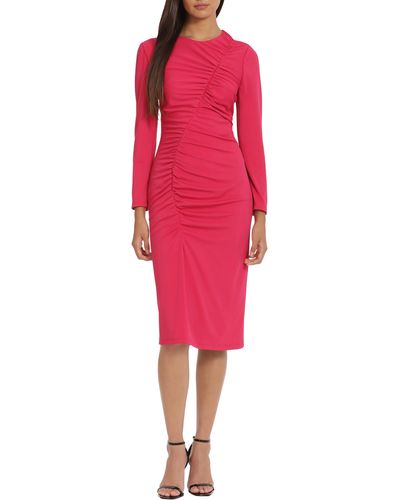 DONNA MORGAN FOR MAGGY Ruched Long Sleeve Knit Dress - Red