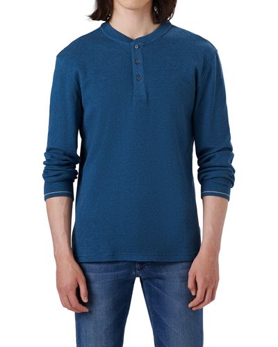 Bugatchi Regular Fit Long Sleeve Waffle Knit Henley - Blue