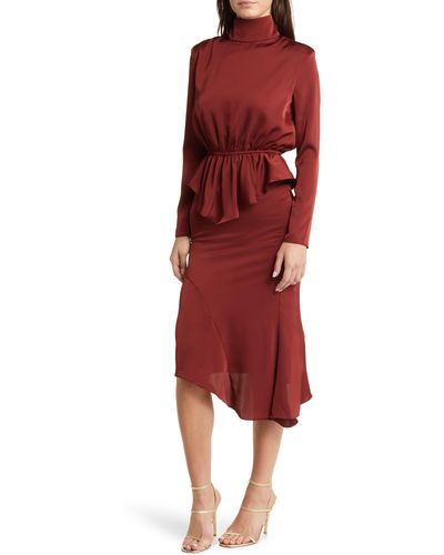 NIKKI LUND Roxy Long Sleeve Top & Asymmetric Hem Skirt - Red