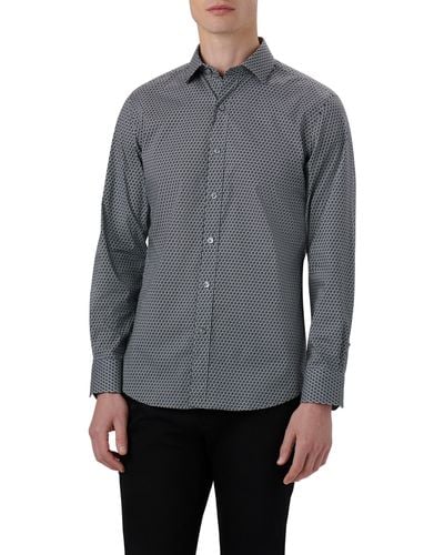 Bugatchi Axel Shaped Fit Geometric Print Stretch Cotton Button-up Shirt - Gray