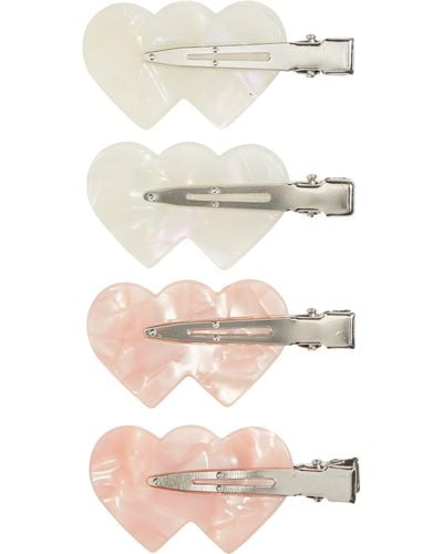 BP. Double Heart 4-pack Assorted Creaseless Hair Clips - White
