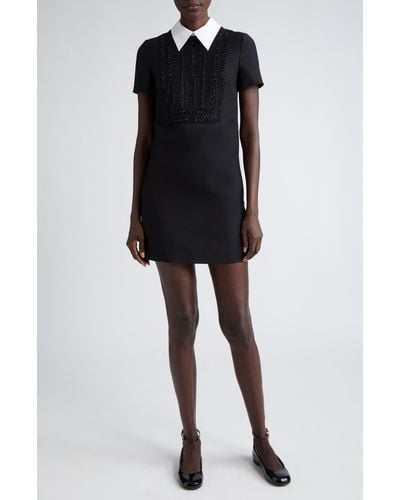 Valentino Beaded Wool & Silk Crepe Couture Shift Dress - Black