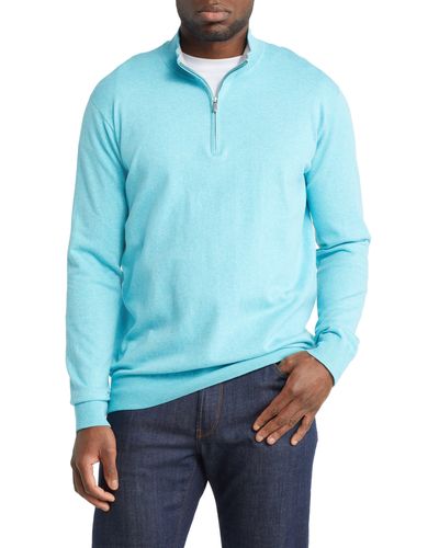 Peter Millar Crest Quarter-zip Cotton Blend Sweater - Blue