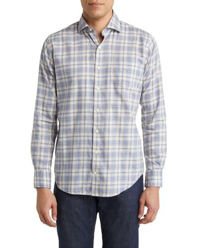 Peter Millar Wallen Summer Soft Plaid Cotton Button-up Shirt - Gray