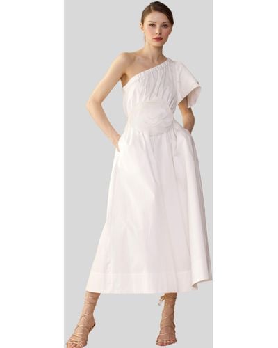 Cynthia Rowley Cotton One Shoulder Midi Dress - White