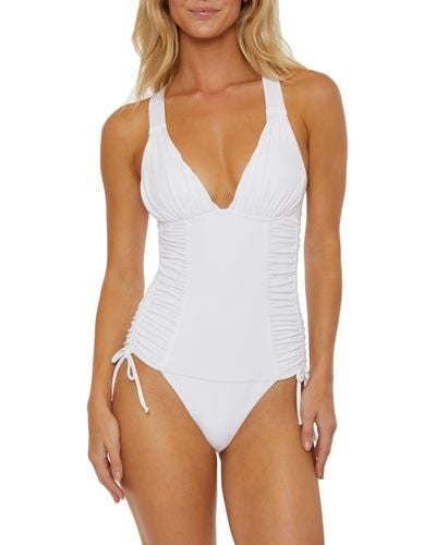 SOLUNA Shirred Cinched Tie One-piece Swimsuit - White