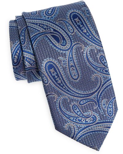 David Donahue Paisley Silk Tie - Blue