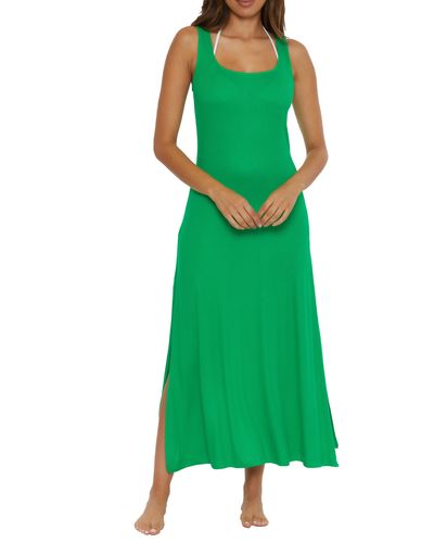 Becca Mykonos Semisheer Ribbed Cover-up Maxi Dress - Green