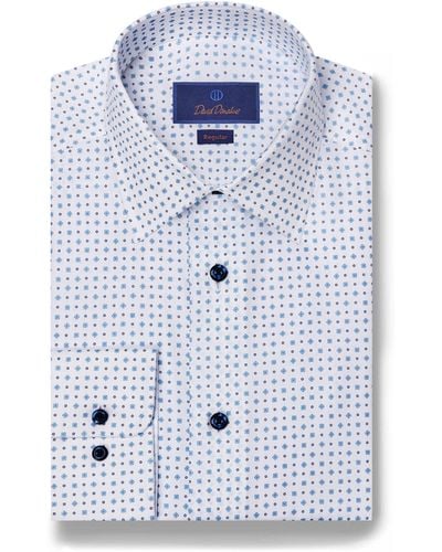 David Donahue Regular Fit Tossed Geometric Print Dress Shirt - Blue