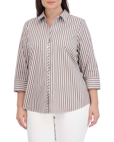 Foxcroft Charlie Stripe Button-up Shirt - Brown
