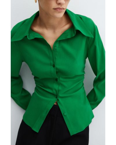 Mango Fitted Ruched Button-up Shirt - Green
