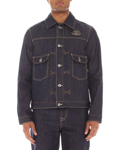 Cult Of Individuality Embroidered Denim Trucker Jacket - Blue
