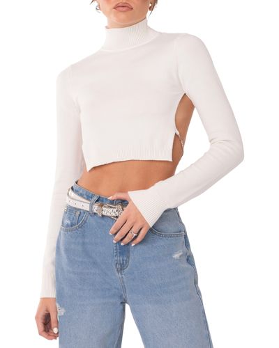 Edikted Jenna Open Back Diamante Strap Crop Sweater - White