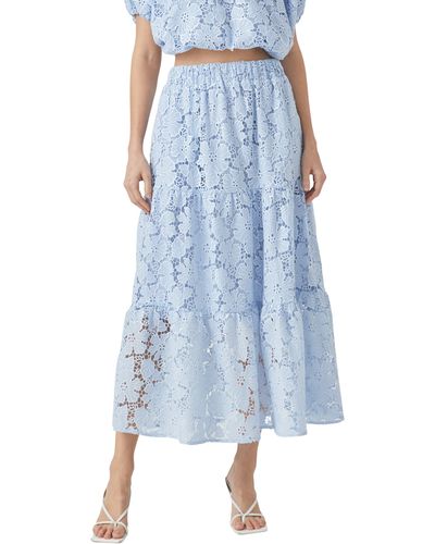 Endless Rose Tiered Sequin Lace Maxi Skirt - Blue