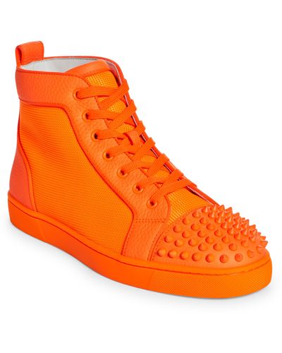 Christian Louboutin Lou Spikes Orlato High Top Sneaker - Orange