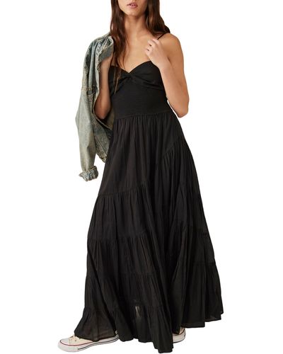 Free People Sundrenched Smocked Waist Tiered Cotton Maxi Dress - Black