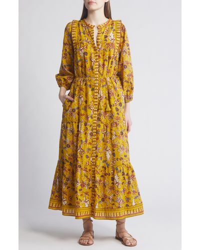 Cleobella Dinah Floral Long Sleeve Organic Cotton Voile Dress - Yellow