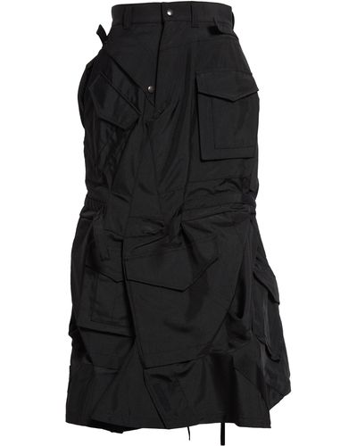 Junya Watanabe Matte Satin Cargo Midi Skirt - Black