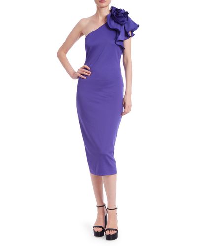 Badgley Mischka Rosette Detail One Shoulder Body-con Cocktail Dress - Purple