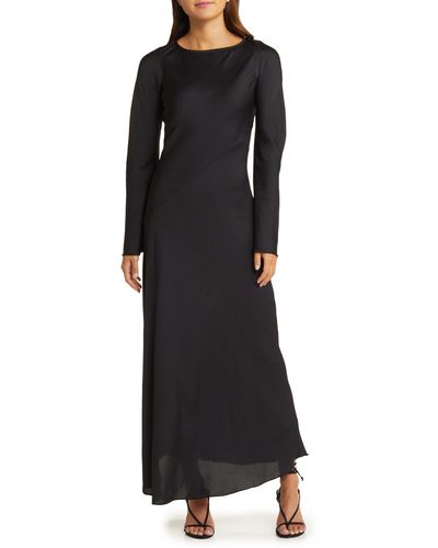Open Edit Cutout Long Sleeve Woven Maxi Dress - Black
