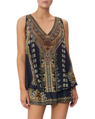 Camilla It's All Over Torero Crystal Embellished Silk Top - Black
