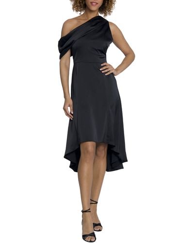 Maggy London Asymmetric High-low Satin Midi Dress - Black