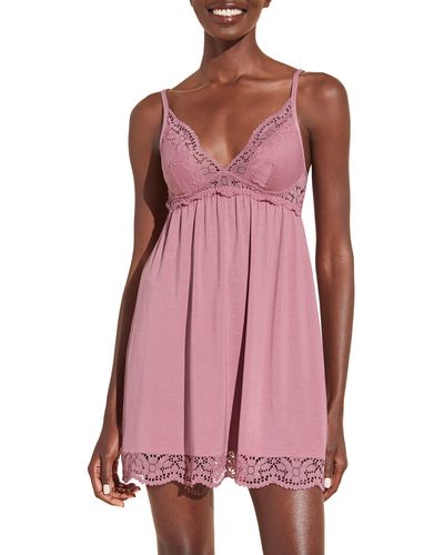 Eberjey Beatrix Lace Deep V-neck Chemise - Pink