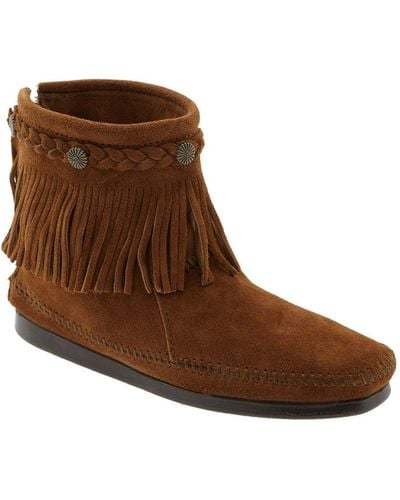 Minnetonka Fringed Moccasin Bootie - Brown