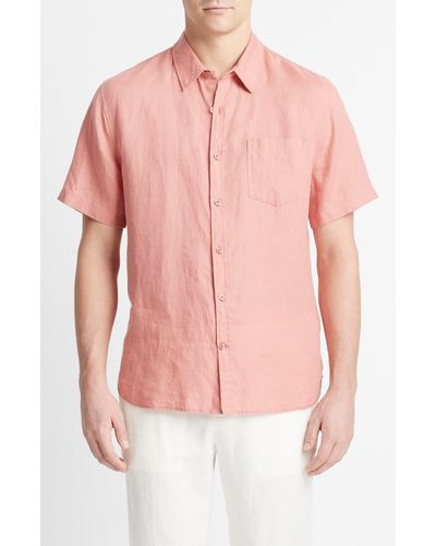 Vince Classic Fit Short Sleeve Linen Shirt - Pink