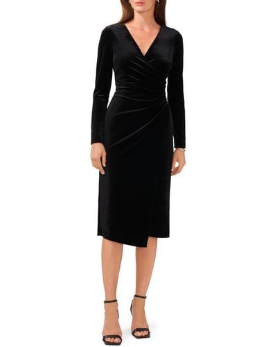 Halogen® Halogen(r) Ruched Long Sleeve Stretch Velvet Sheath Dress - Black