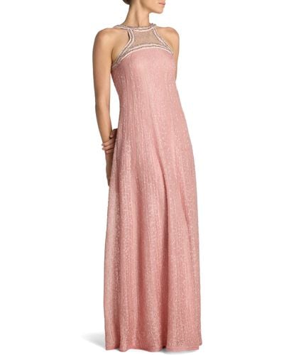 St. John Eyelash Fringe Sleeveless Textured Knit Gown - Pink