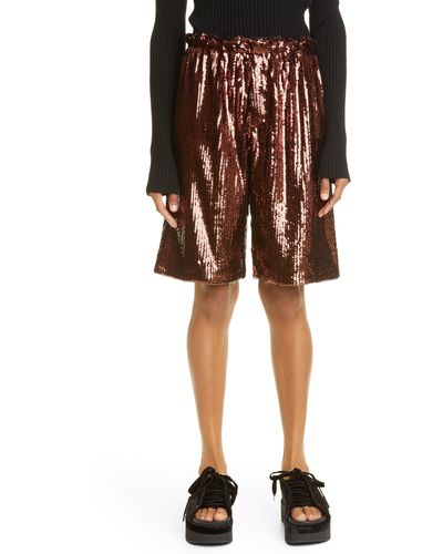 MERYLL ROGGE Sequin Paperbag Waist Shorts - Brown